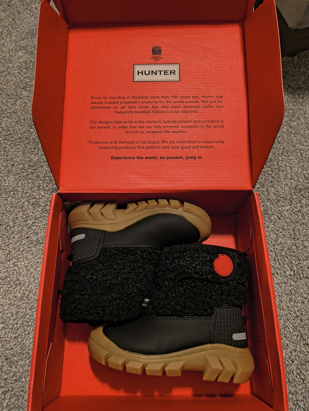 HUNTER Black Fuzzy Rain Boot Sneakers with Gum Soles